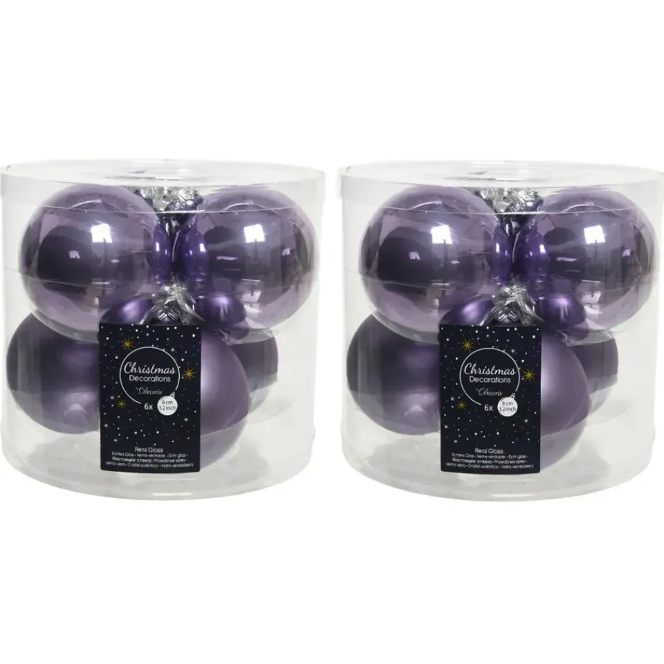 Decoris Kerstballen - 6x st - lila paars - 8 cm - glas