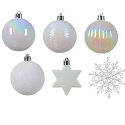 Decoris kerstballen en ornamenten - 40x - kunststof - parelmoer wit - mix