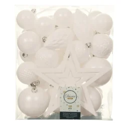 Decoris Kerstballen met piek - 49st - kunststof - wit - 5-6-8-10 cm Sale