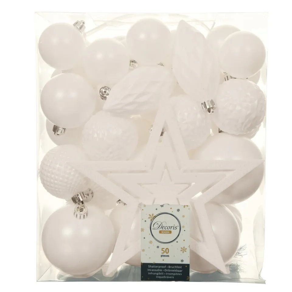 Decoris Kerstballen met piek - 49st - kunststof - wit - 5-6-8-10 cm Sale
