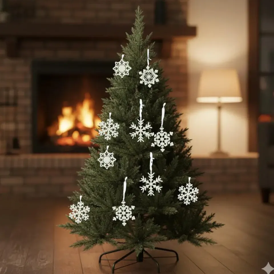 Decoris Kersthangers - 10 cm - sneeuwvlokken - wit - 6 stuks