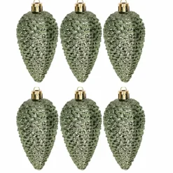 Decoris Kersthangers dennenappels - 6x - donkergroen - 8 cm Discount