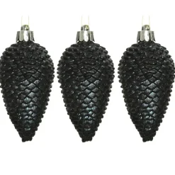 Decoris Kersthangers dennenappels - 6x - zwart - glitter - 8 cm New