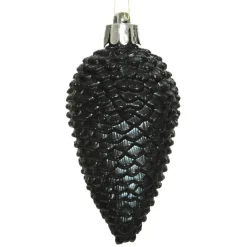 Decoris Kersthangers dennenappels - 6x - zwart - glitter - 8 cm New