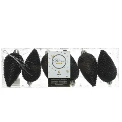 Decoris Kersthangers dennenappels - 6x - zwart - glitter - 8 cm New