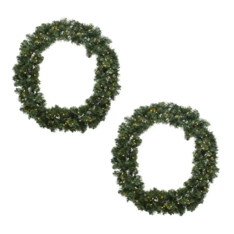 Decoris Kerstkrans - groen - warm verlichting - timer - 60 cm Outlet