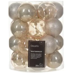 Decoris kunststof kerstballen - 25x stuks - 8 cm -champagne New