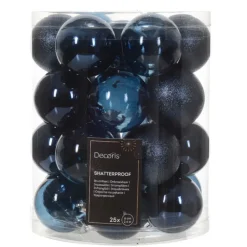 Decoris kunststof kerstballen - 25x stuks - 8 cm -donkerblauw Sale