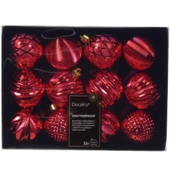 Decoris kunststof kerstballen luxe- 12x- 8 cm -rood Hot