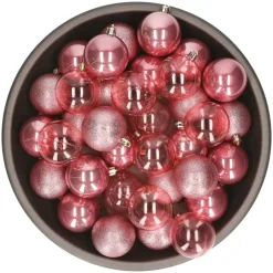 Decoris kunststof kerstballen - 25x stuks - 8 cm -oudroze