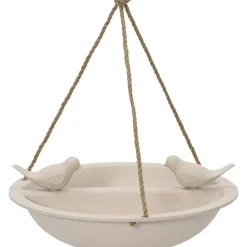 Decoris Vogelbad - bamboe hout - creme wit - drinkschaal - 27 cm
