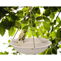 Decoris Vogelbad - bamboe hout - creme wit - drinkschaal - 27 cm