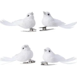 Decoris vogeltjes - 4x stuks - wit - kunststof - 5 cm - op clip Sale