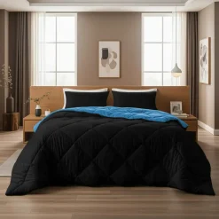 Sleeptime Dekbed zonder Overtrek Diamond 240x200 – Met Kussenslopen– Wasbaar – Zwart/Blauw Hot