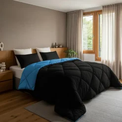 Sleeptime Dekbed zonder Overtrek Diamond 240x200 – Met Kussenslopen– Wasbaar – Zwart/Blauw Hot