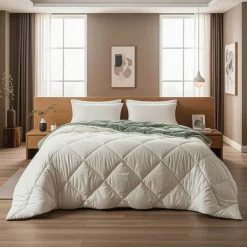 Sleeptime Dekbed zonder Overtrek Diamond 140x200 – Met Kussenslopen– Wasbaar – Crème/Groen Outlet