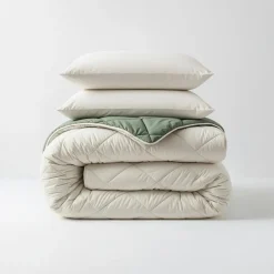 Sleeptime Dekbed zonder Overtrek Diamond 200x200 – Met Kussenslopen– Wasbaar – Crème/Groen