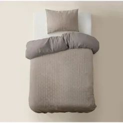 Sleeptime Dekbedovertrek Japandi 140x220 – Flanel Fleece – Zacht & Warm – Taupe Discount