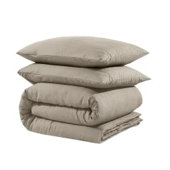 Sleeptime Dekbedovertrek Leaves 240x220 – Fluweelzacht Uni Design – Taupe Hot