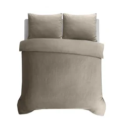 Sleeptime Dekbedovertrek Leaves 200x200 – Fluweelzacht Uni Design – Taupe Discount