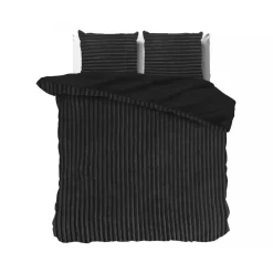Sleeptime Dekbedovertrek Teddy Rib 200x220 – Fluweelzacht & Knus Design - Zwart Online