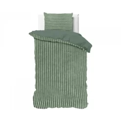 Sleeptime Dekbedovertrek Teddy Rib 140x220 – Fluweelzacht & Knus Design - Groen Sale