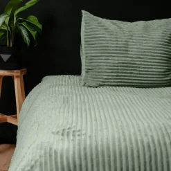 Sleeptime Dekbedovertrek Teddy Rib 140x220 – Fluweelzacht & Knus Design - Groen Sale