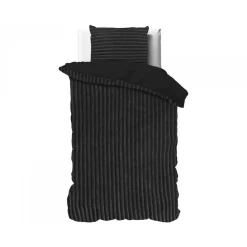 Sleeptime Dekbedovertrek Teddy Rib 140x220 – Fluweelzacht & Knus Design - Zwart Hot