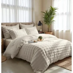 Sleeptime Dekbedovertrek 240x220 – Pompom Design & Warm Flanel Fleece - Beige Hot