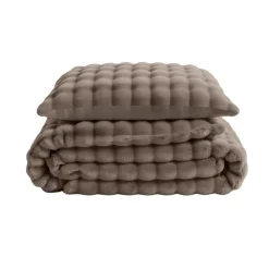Sleeptime Dekbedovertrek 140x220 – Pompom Design & Warm Flanel Fleece - Taupe Hot