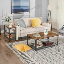 Parya Home Deluxe Bijzettafel - Met 2 Roosters -Vintage - Industrieel -Bruin Sale