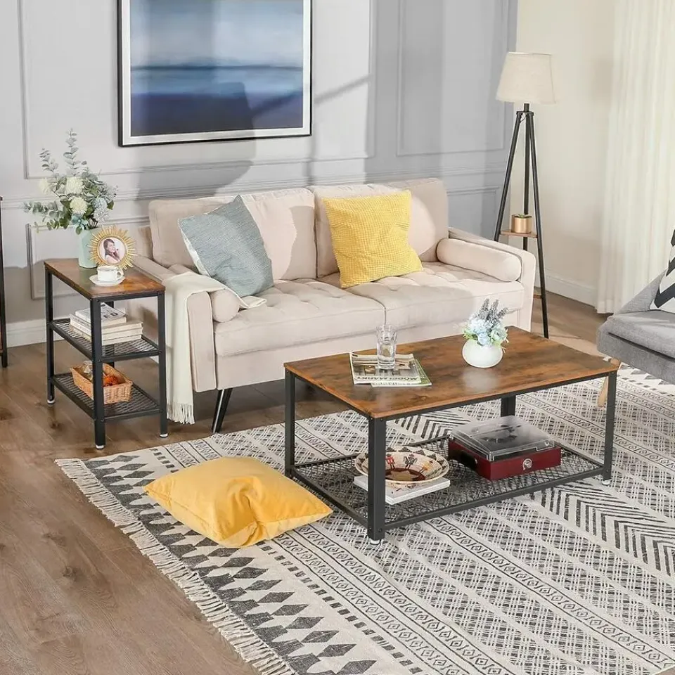 Parya Home Deluxe Bijzettafel - Met 2 Roosters -Vintage - Industrieel -Bruin Sale