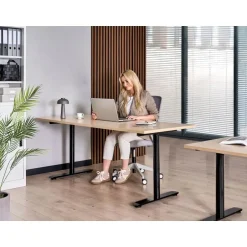 Leen Bakker DESTINAS - Elektr bureau - Zwart/Lichtbruin - 180 x 72 cm - Vezelplaat Best