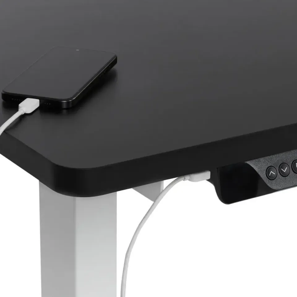 Beliani DESTINES - Elektrisch bureau - Wit/Zwart - Rechtszijdig - Vezelplaat Discount