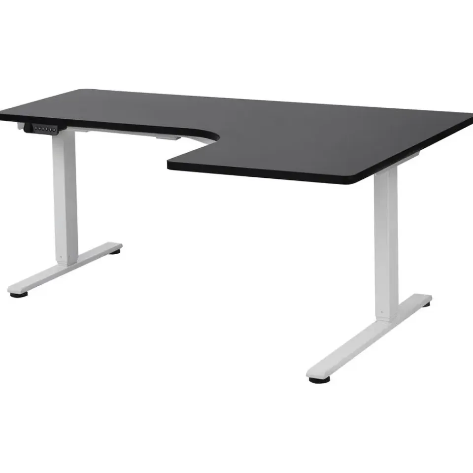 Beliani DESTINES - Elektrisch bureau - Wit/Zwart - Rechtszijdig - Vezelplaat Discount