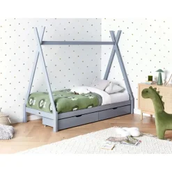 Beliani DEVAY - Kinderbed met opbergruimte - Grijs - 90 x 200 cm - Grenenhout Discount