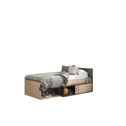 DIAGONE Bed Erquy - Opbergvakken - 90x200cm - Zwart/Eikenkleur Online