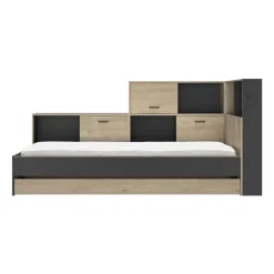 DIAGONE Bed Erwan - Opbergruimte - 90x200cm - Zwart/Kastanjekleur Clearance