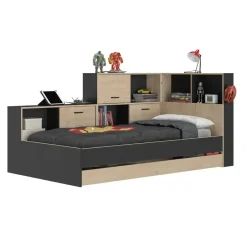 DIAGONE Bed Erwan - Opbergruimte - 90x200cm - Zwart/Kastanjekleur Clearance