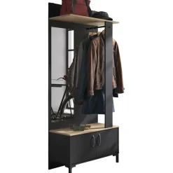 DIAGONE Entreekast Store - Incl stang en spiegel - 190 cm hoog - Zwart Hot