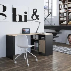 DIAGONE Hoekbureau Liverpool - 1 deur 3 vakken - Zwart/Eikenkleur Best