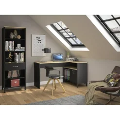 DIAGONE Hoekbureau Manchester - 136x88cm - Zwart/Eikenkleur