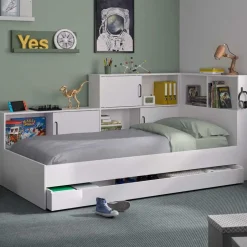 DIAGONE Tienerbed met bedlade en opbergruimte Erwan - 90 x 200 cm - Wit New