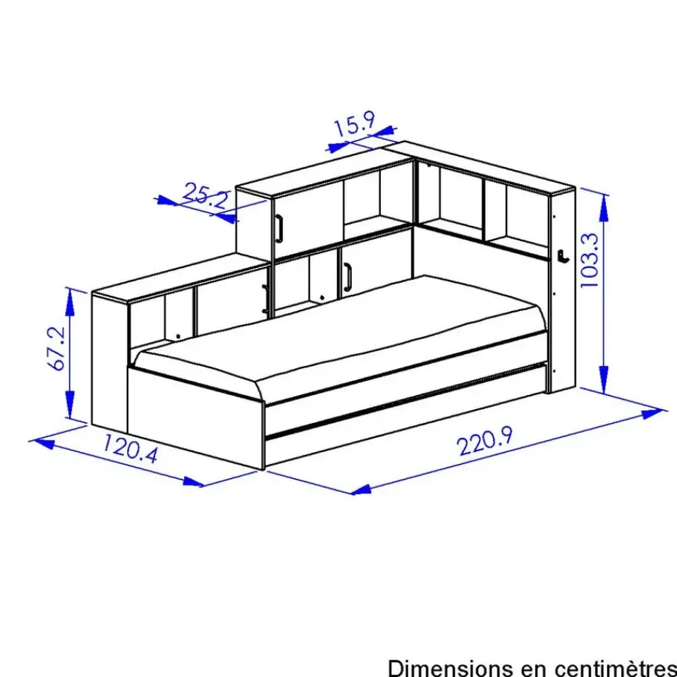 DIAGONE Tienerbed met bedlade en opbergruimte Erwan - 90 x 200 cm - Wit New