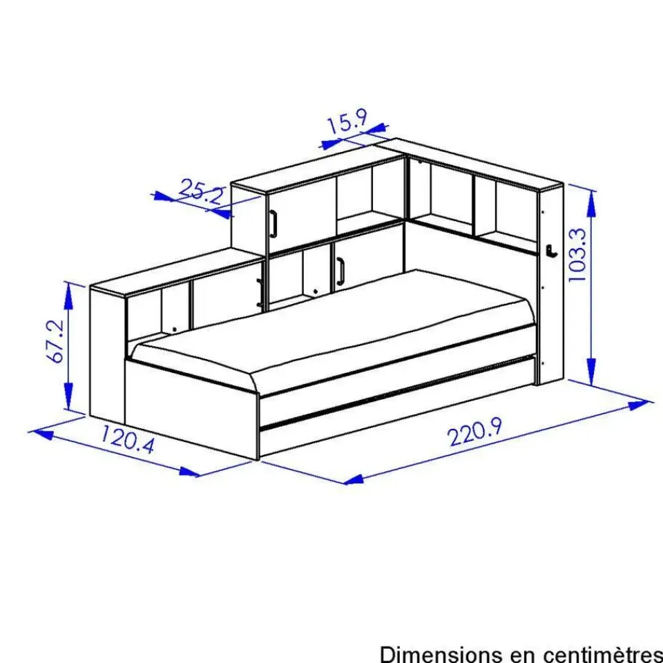 DIAGONE Tienerbed met bedlade en opbergruimte Erwan - 90 x 200 cm - Wit New