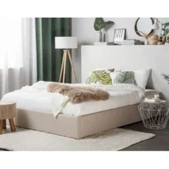Beliani DINAN - Tweepersoonsbed - Beige - 180 x 200 cm - Polyester Online