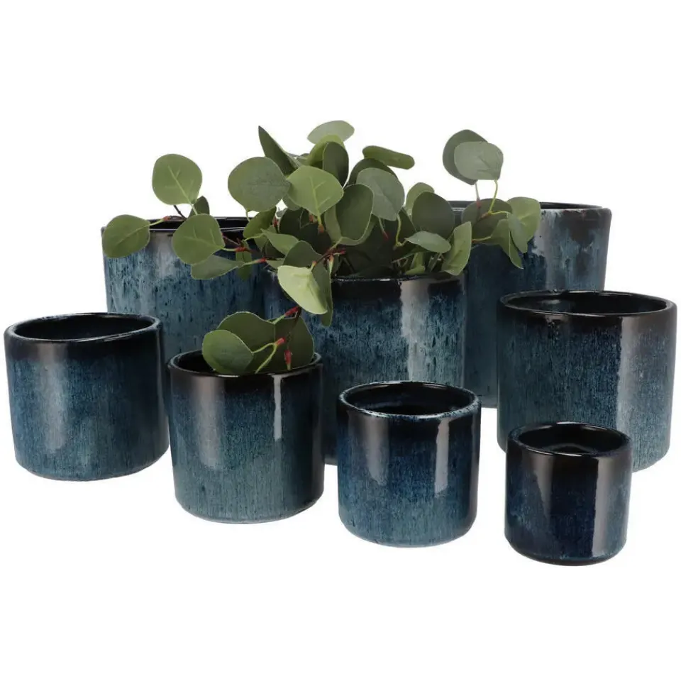 DK Design Bloempot model Blue Glaze - blauw - D12 x H13 cm - ombre Best