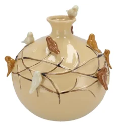 DK Design Vaas Vogels - zandkleurig - D18 x H18 cm Clearance