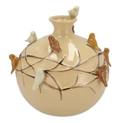 DK Design Vaas Vogels - zandkleurig - D14 x H14 cm Outlet