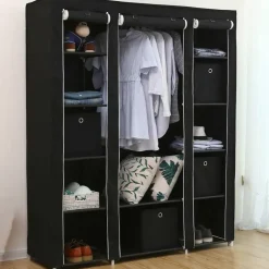 Songmics Draagbare kledingkast, opvouwbare kast, 150x45x175 cm, zwart Sale